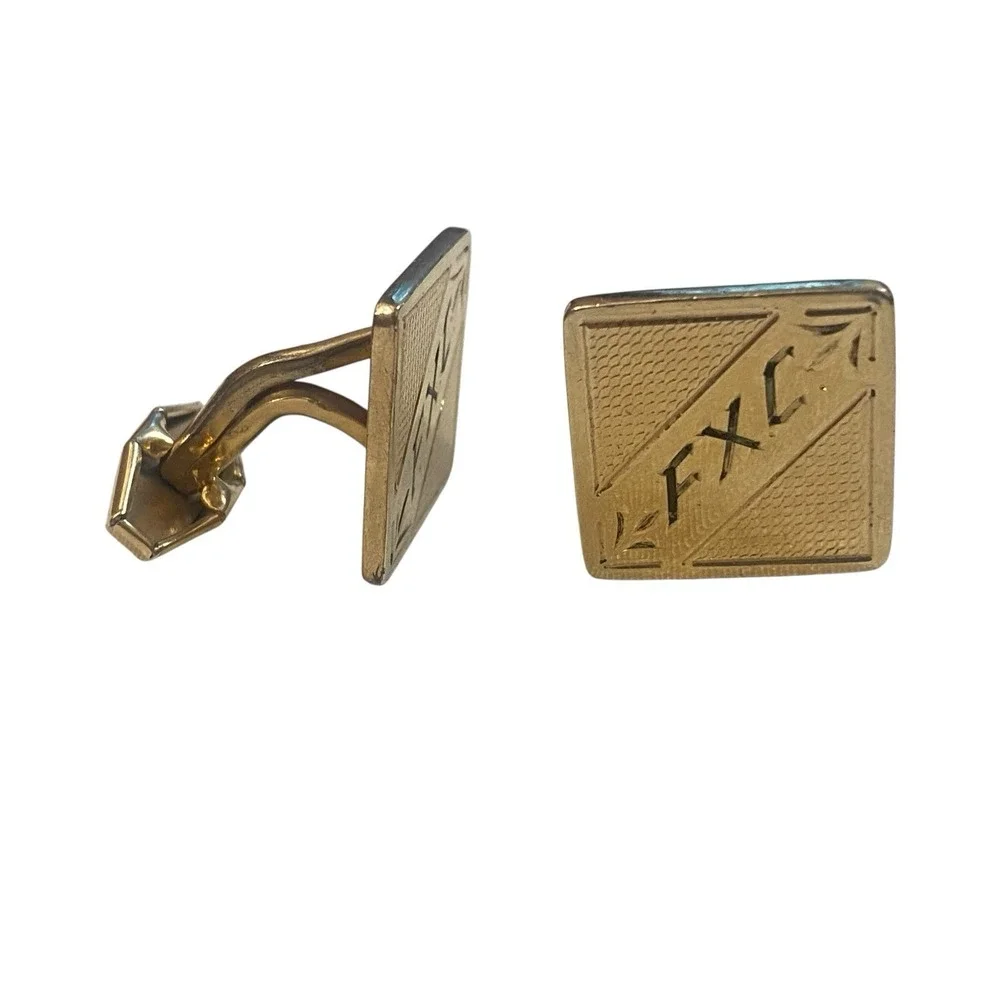 Vintage‎ Simmons Gold Tone Cufflinks Old Money Signed Engraved FXC
